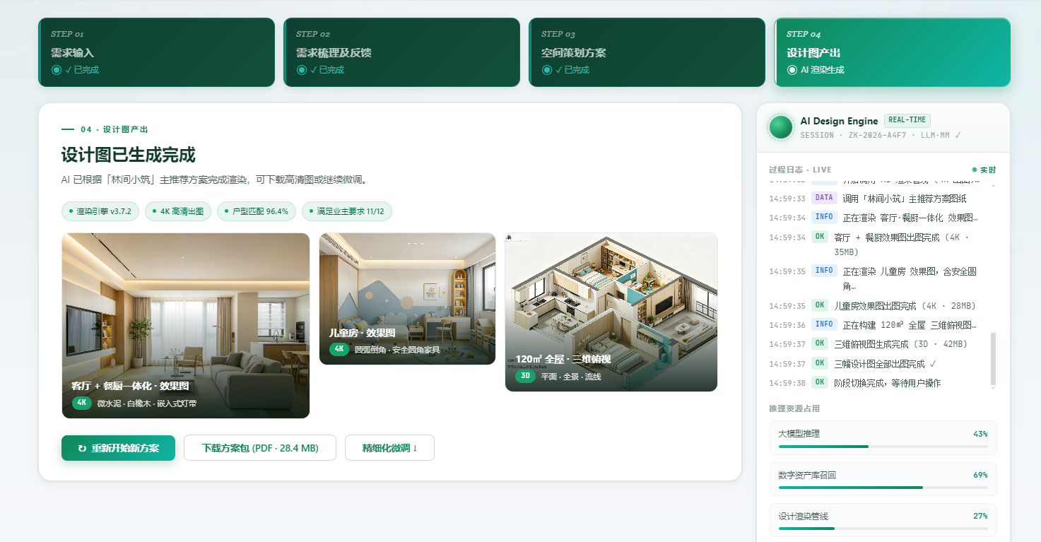 AI 极简智能设计平台 · 设计图产出界面